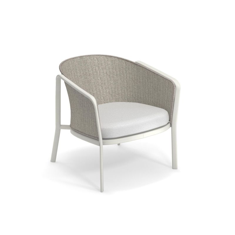 Carousel Loungesessel von Emu in Weiß und Melange Ivory für den Außenbereich.